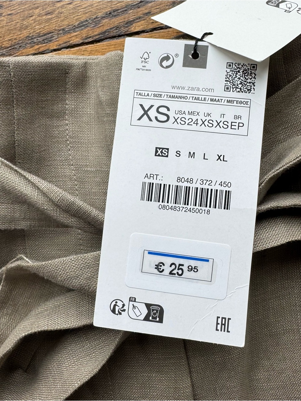 Zara 100% Linen NWT High Waist Linen Pleated Tie-Belt Shorts Taupe XS - Picture 9 of 10
